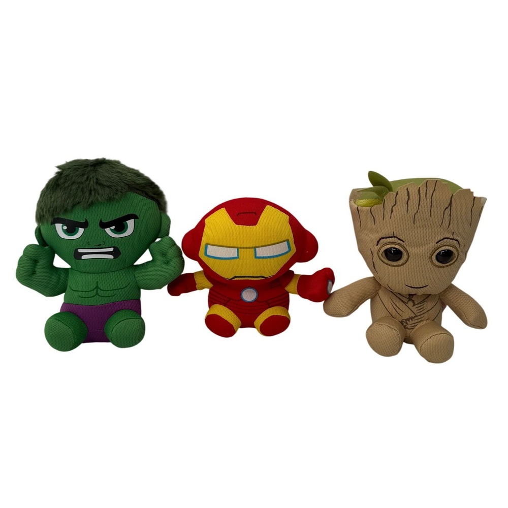 Ty Marvel Beanie Babies Plush Hulk Iron Man Groot Avengers Set of 3 Small 6 Inch